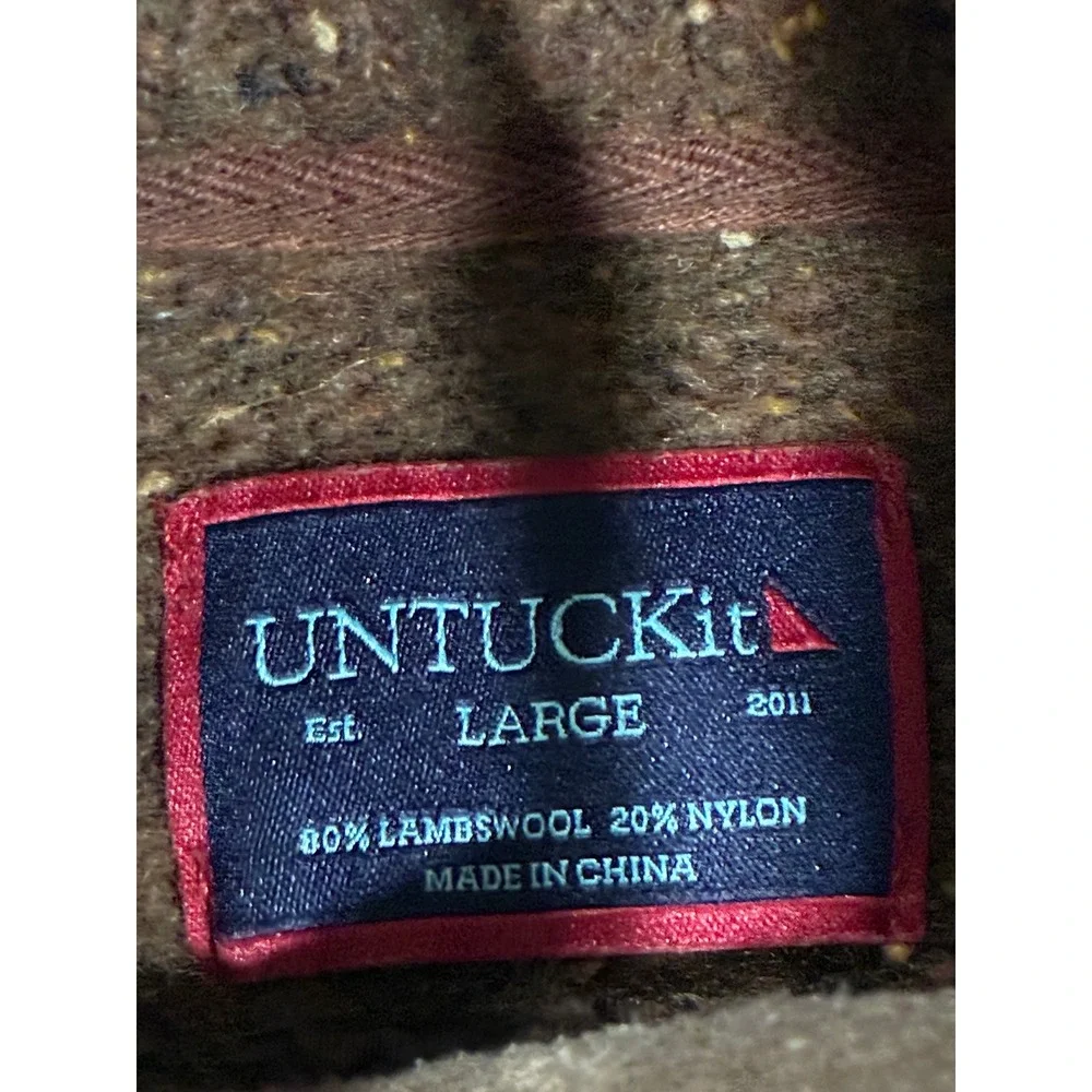 UNTUCKit Lambs Wool Blend Brown Speckled Mock Turtleneck Quarter Button Sweater